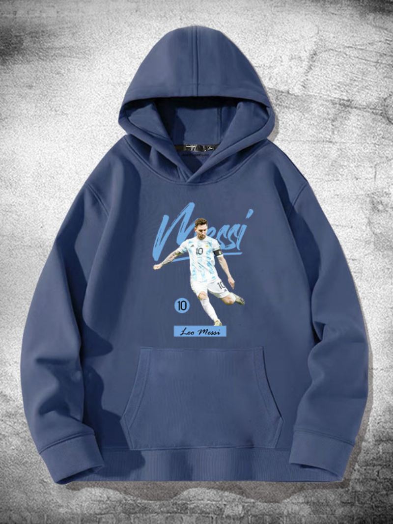 Argentinië Messi Herenhoodie Met Lange Mouwen - Blauwgrijs