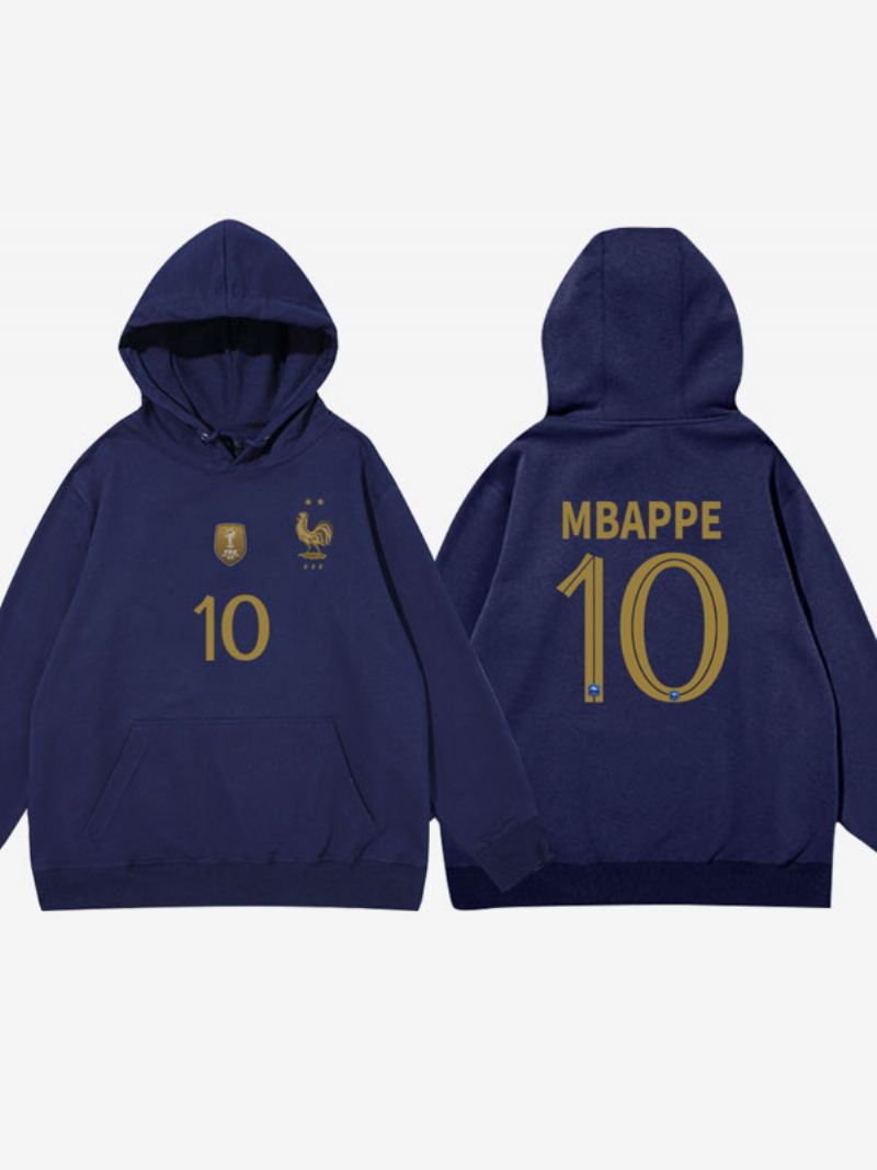 Frankrijk Team Les Bleus Number 10 Mbappé Herenhoodie Blauwe Jas