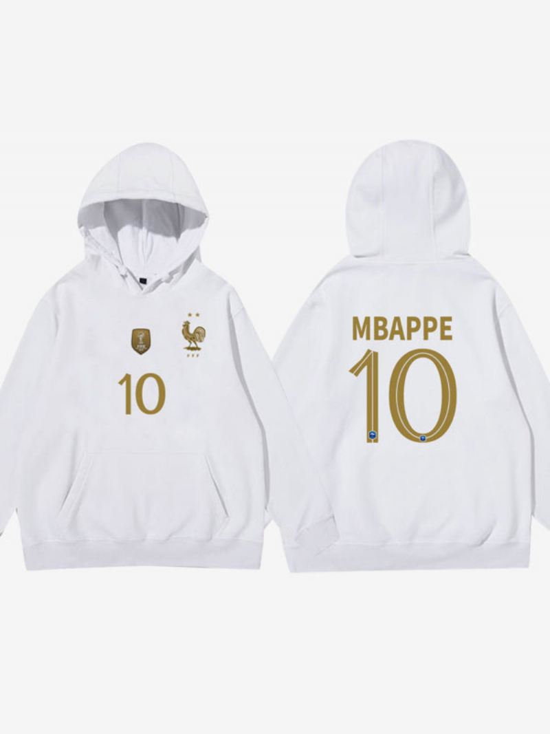 Frankrijk Team Les Bleus Number 10 Mbappé Herenhoodie Blauwe Jas - Wit