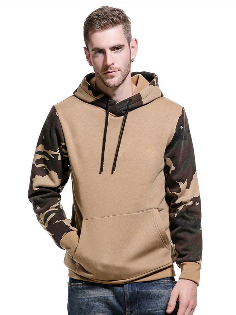 Heren Hoodies Capuchon Lange Mouwen Camouflage Polyester Zwart Sweatshirt - Kaki