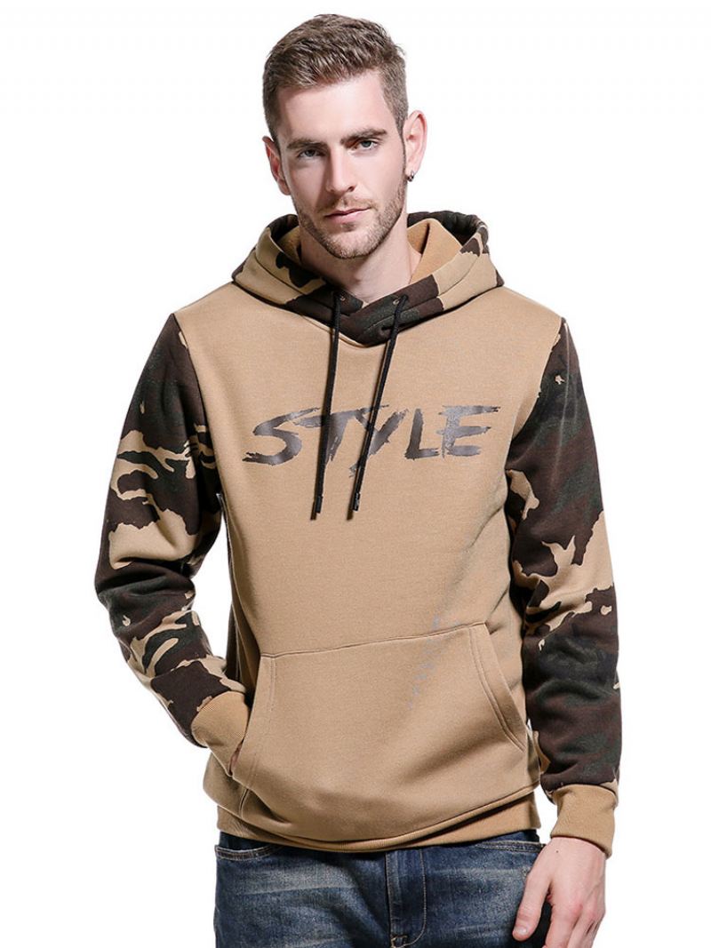 Heren Hoodies Met Capuchon Lange Mouwen Bedrukt Polyester Casual Sweatshirt - Kaki