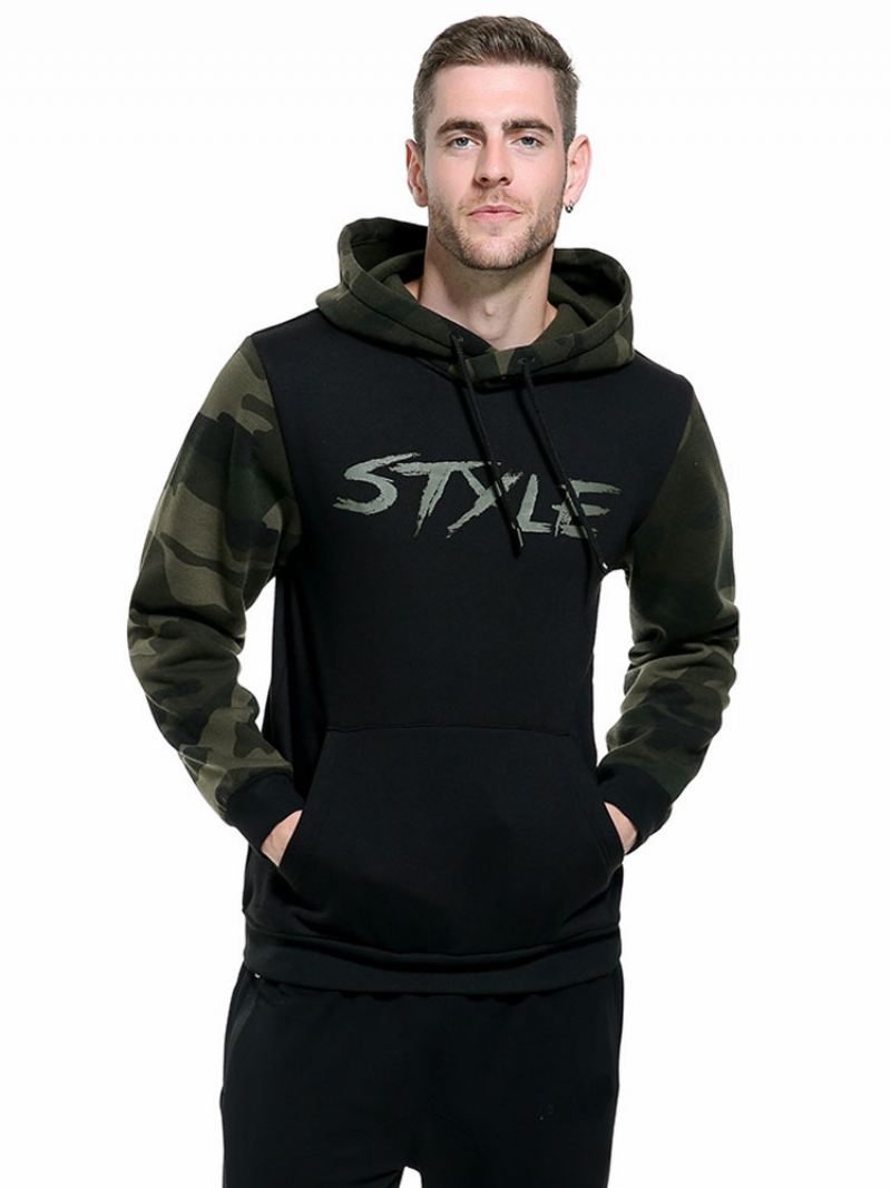 Heren Hoodies Met Capuchon Lange Mouwen Bedrukt Polyester Casual Sweatshirt - Zwart