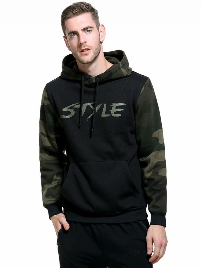 Heren Hoodies Met Capuchon Lange Mouwen Bedrukt Polyester Casual Sweatshirt - Zwart