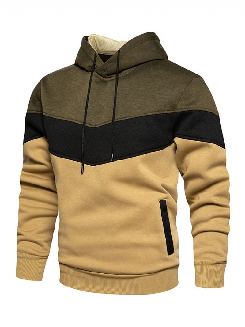 Heren Hoodies Rood Capuchon Lange Mouwen Kleurblok Polyester Sweatshirt - Jagergroen