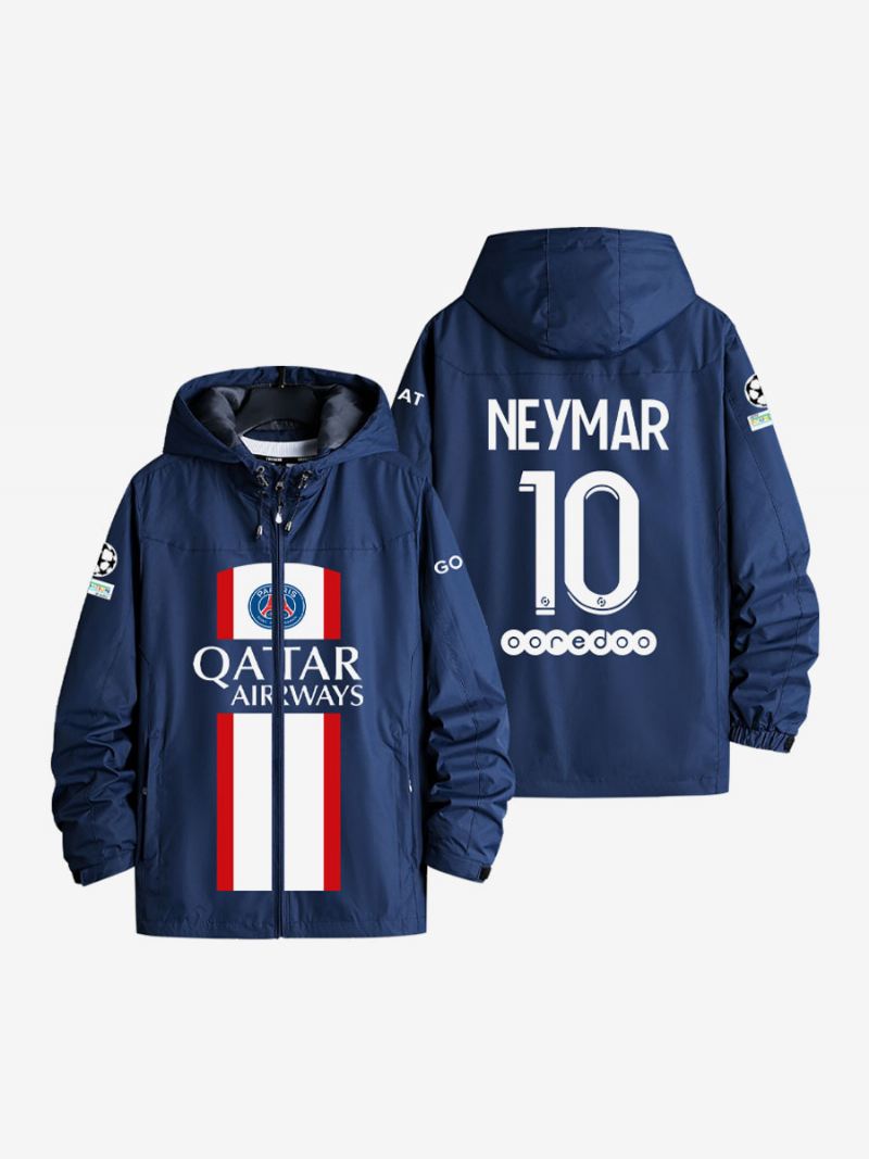 Psg Number 10 Neymar Jr Herenjack Met Capuchon Blauwe Jas Ritssluiting