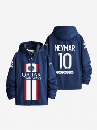 Psg Number 10 Neymar Jr Herenjack Met Capuchon Blauwe Jas Ritssluiting