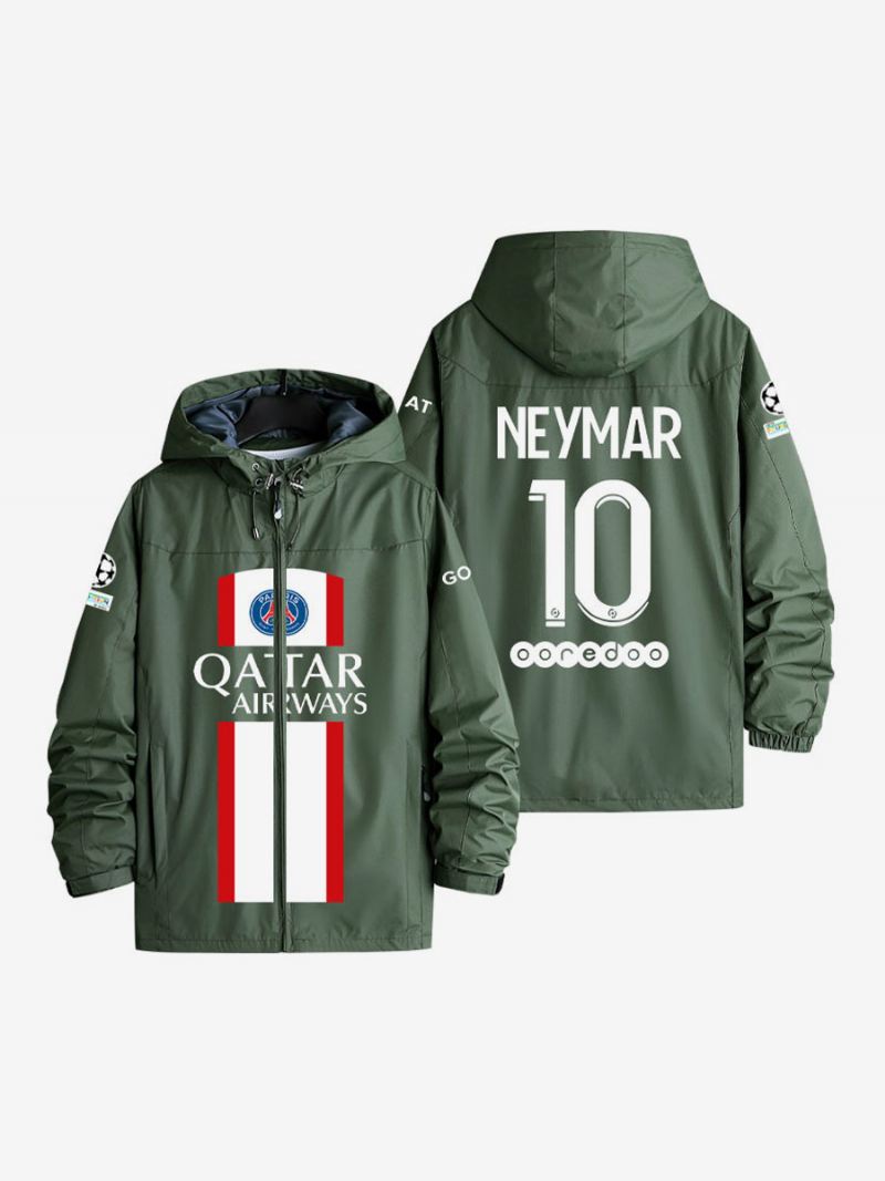 Psg Number 10 Neymar Jr Herenjack Met Capuchon Blauwe Jas Ritssluiting - Huntergroen