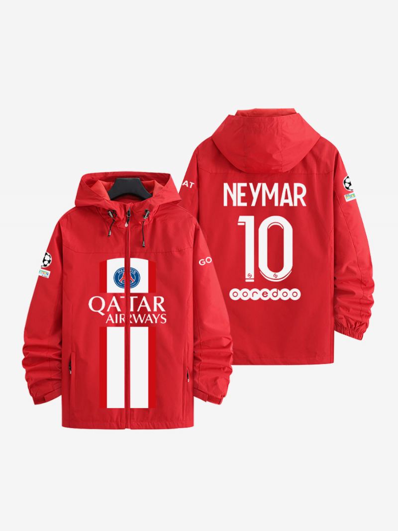 Psg Number 10 Neymar Jr Herenjack Met Capuchon Blauwe Jas Ritssluiting - Rood