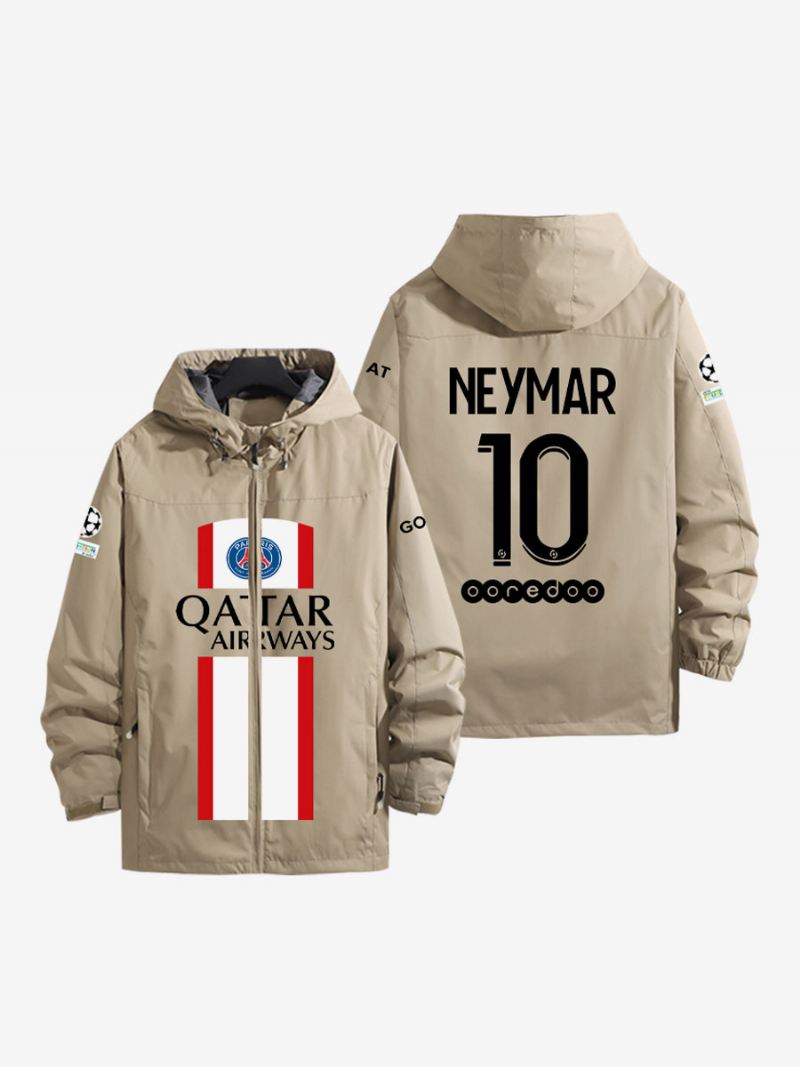 Psg Number 10 Neymar Jr Herenjack Met Capuchon Blauwe Jas Ritssluiting - Kaki