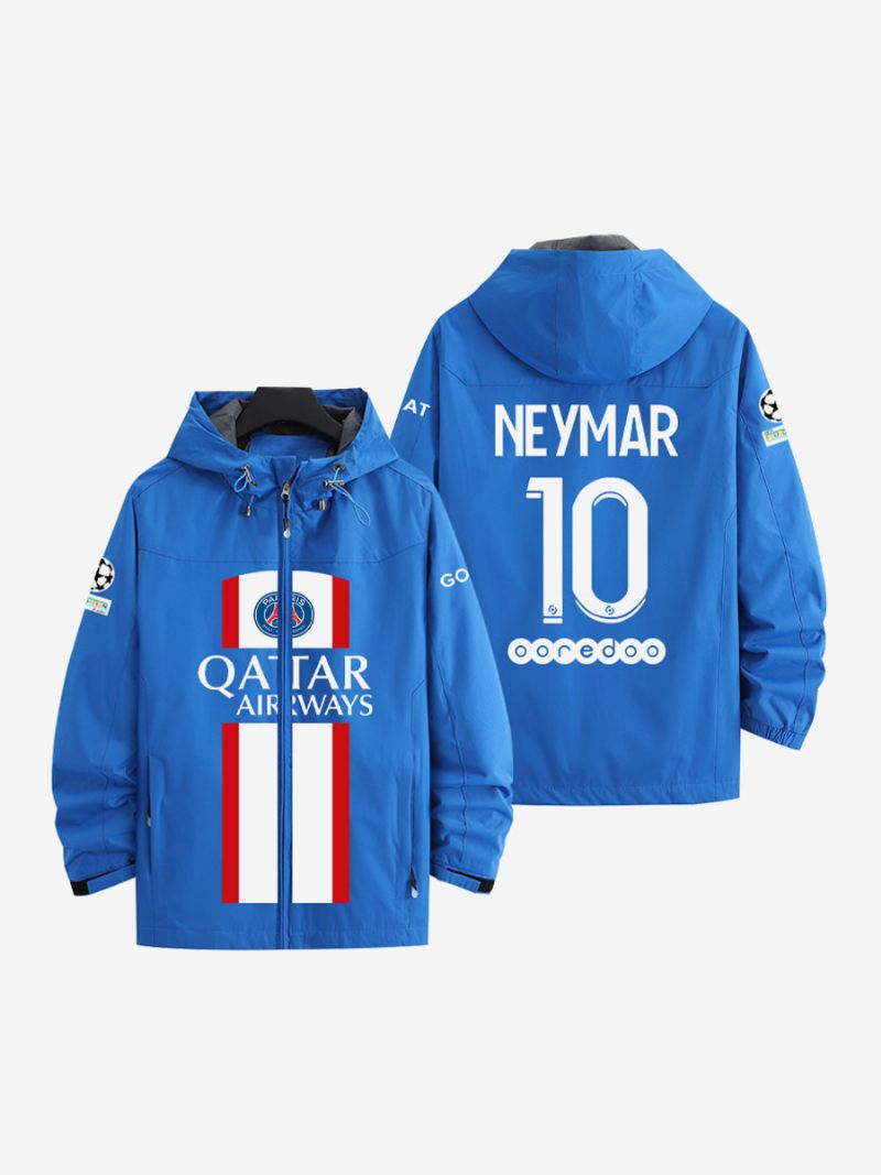 Psg Number 10 Neymar Jr Herenjack Met Capuchon Blauwe Jas Ritssluiting - Blauw