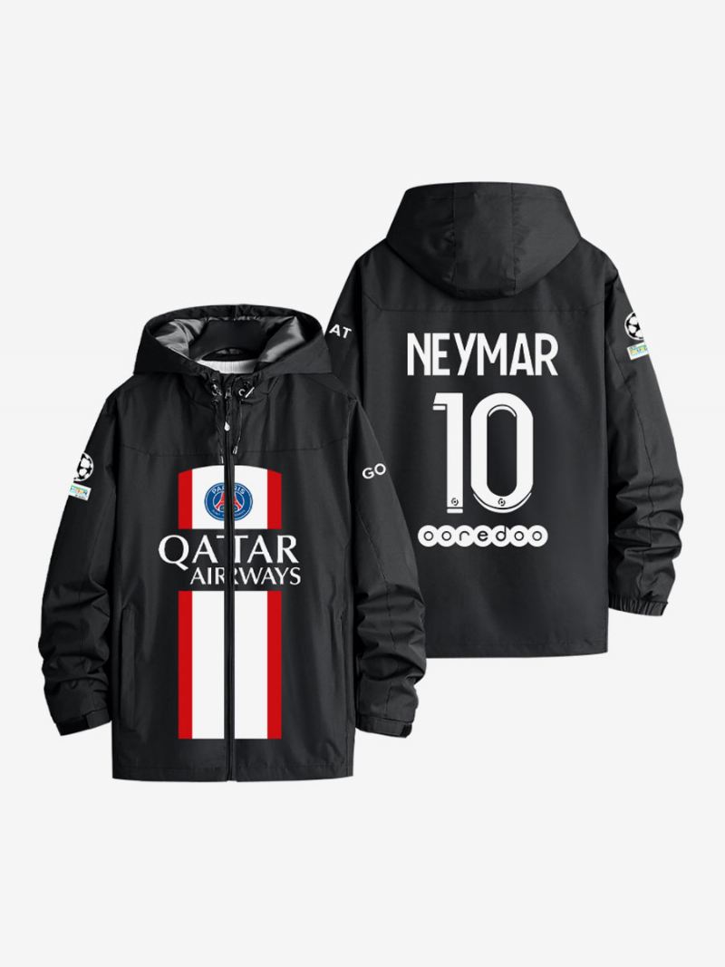 Psg Number 10 Neymar Jr Herenjack Met Capuchon Blauwe Jas Ritssluiting - Zwart