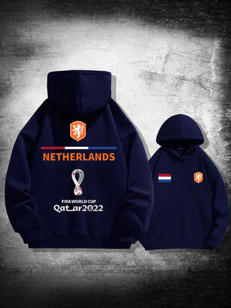 Rode Herenhoodie Frankrijk Team Qatar Met Lange Mouwen - Diepblauw