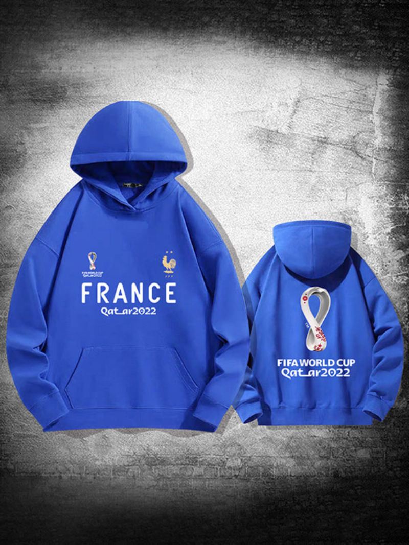 Zwarte Herenhoodie Frankrijk Team Qatar Top Met Lange Mouwen - Blauw