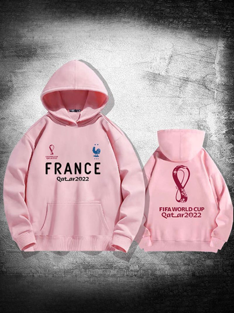 Zwarte Herenhoodie Frankrijk Team Qatar Top Met Lange Mouwen - Roze