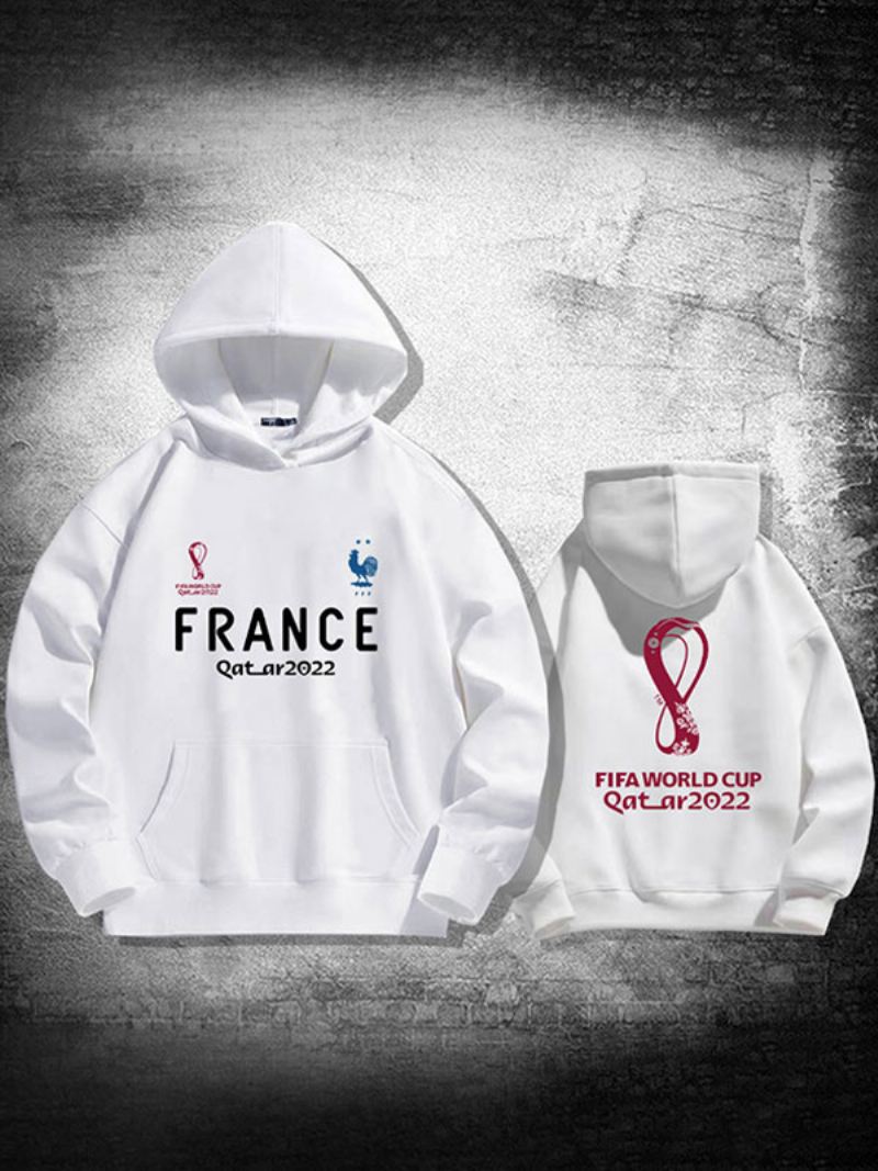 Zwarte Herenhoodie Frankrijk Team Qatar Top Met Lange Mouwen - Wit