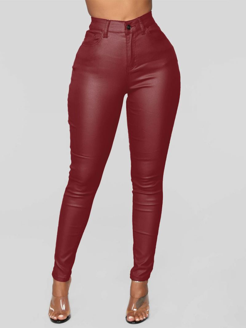 Damesbroek Bordeaux Pu-leren Broek - Bordeauxrood