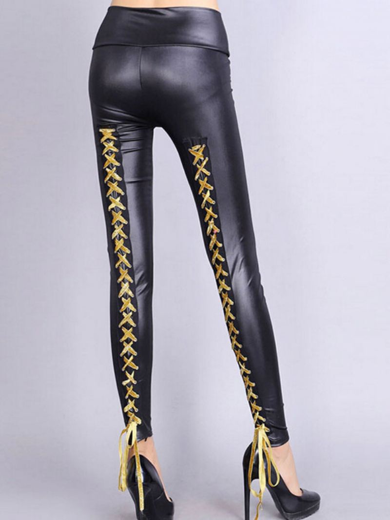 Dameslegging Met Veters - Geel