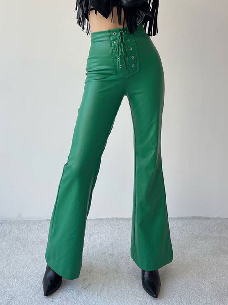 Pu-leren Broek Met Trekkoord Verhoogde Taille Dames - Groen