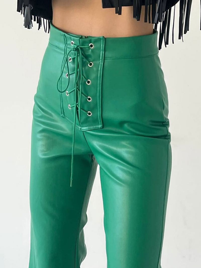 Pu-leren Broek Met Trekkoord Verhoogde Taille Dames - Groen