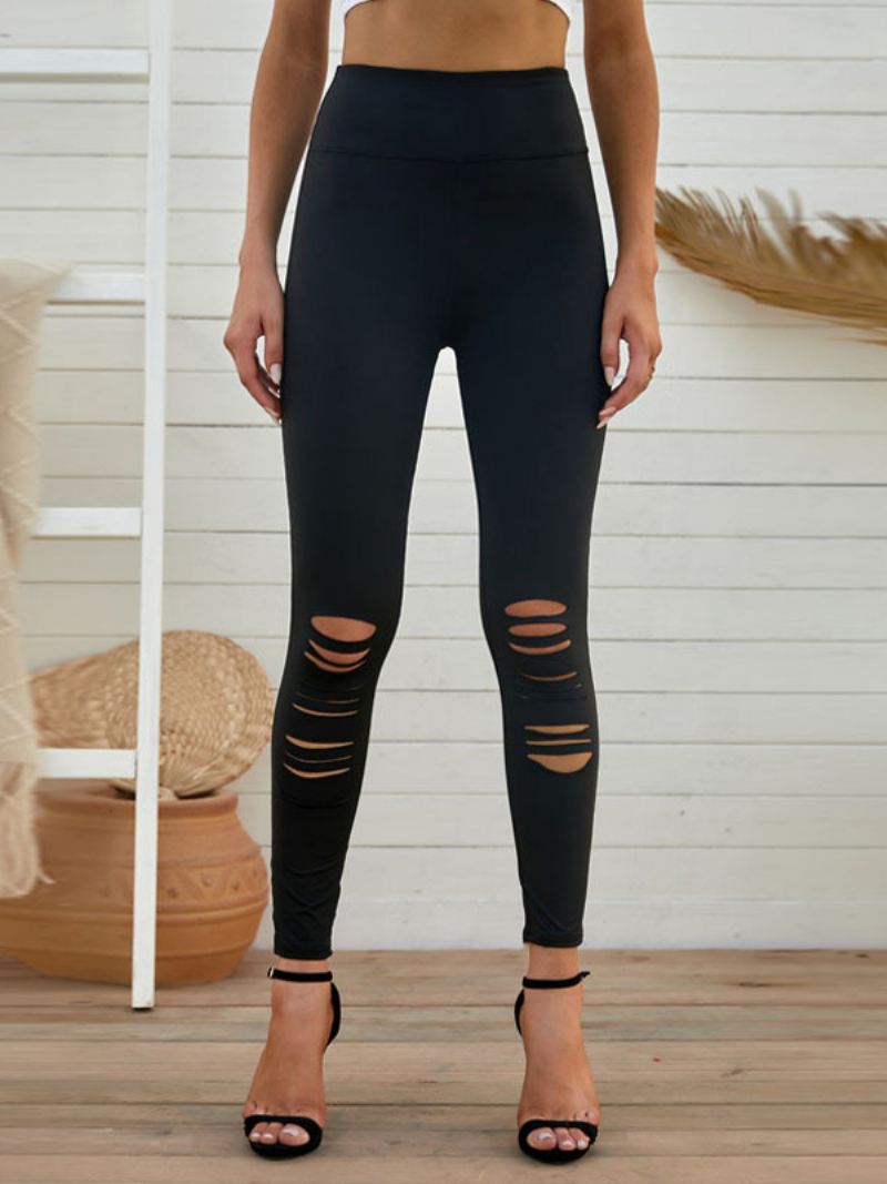 Skinny Broek Dames Casual Met Hoge Taille Uitsnijding Effen Kleur