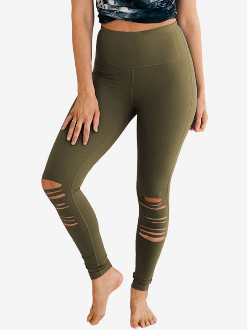 Skinny Broek Dames Casual Met Hoge Taille Uitsnijding Effen Kleur - Groen