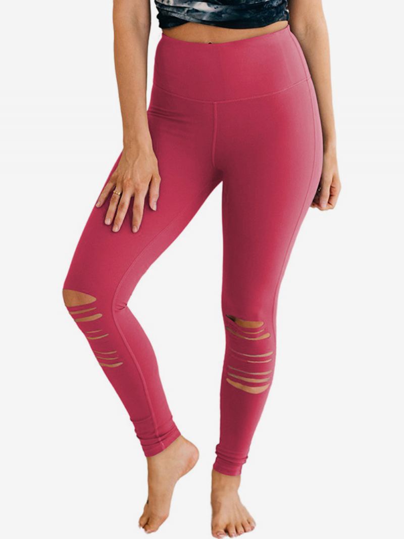 Skinny Broek Dames Casual Met Hoge Taille Uitsnijding Effen Kleur - Rood