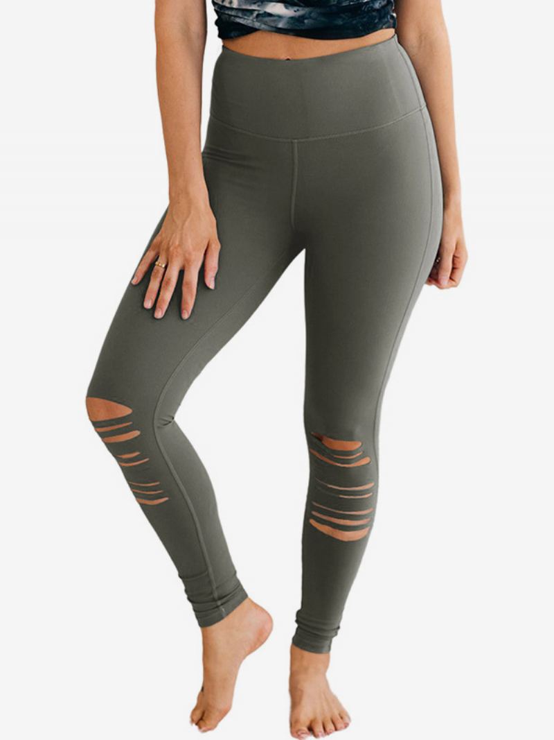 Skinny Broek Dames Casual Met Hoge Taille Uitsnijding Effen Kleur - Grijs