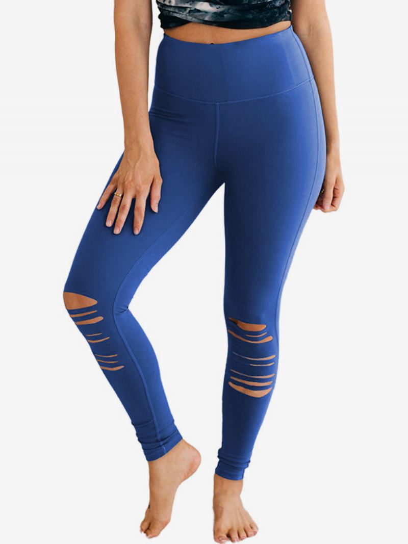 Skinny Broek Dames Casual Met Hoge Taille Uitsnijding Effen Kleur - Blauw