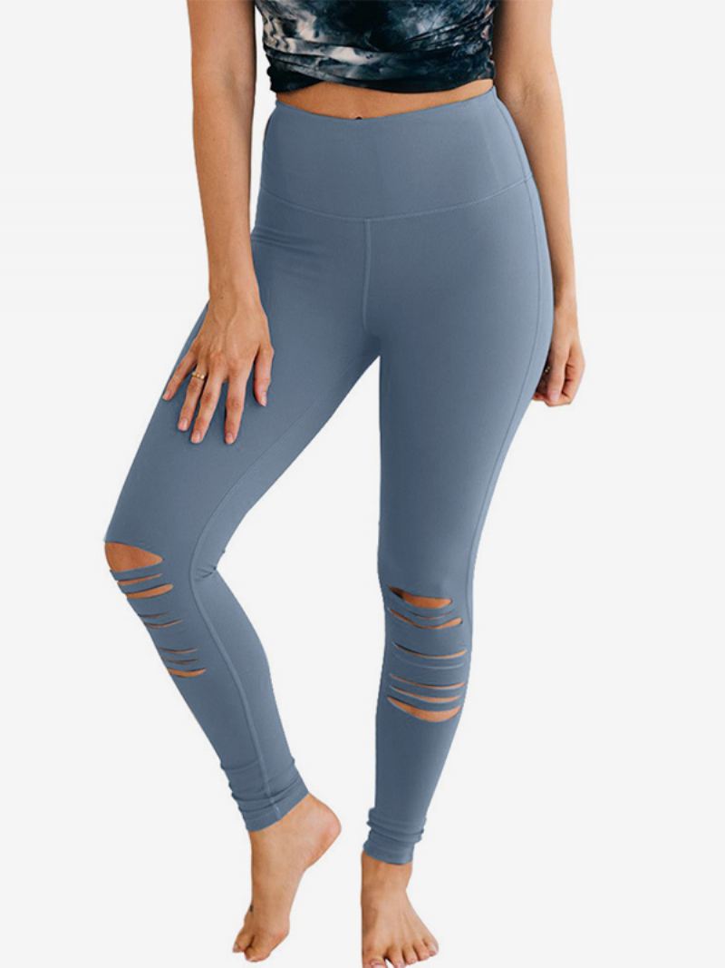 Skinny Broek Dames Casual Met Hoge Taille Uitsnijding Effen Kleur - Licht Hemelsblauw