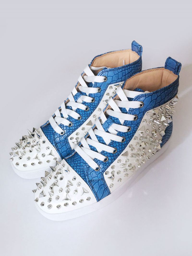 Blauwe Platte Skateschoenen Heren Hoge Sneakers Met Spikes Feestschoenen Galafeesten