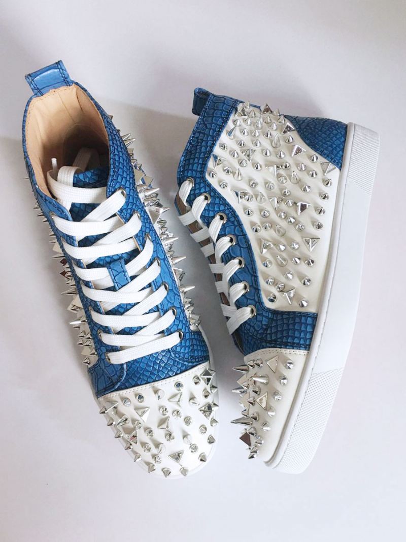 Blauwe Platte Skateschoenen Heren Hoge Sneakers Met Spikes Feestschoenen Galafeesten - Blauw