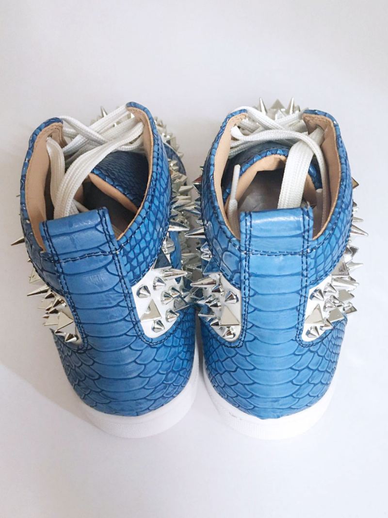 Blauwe Platte Skateschoenen Heren Hoge Sneakers Met Spikes Feestschoenen Galafeesten - Blauw