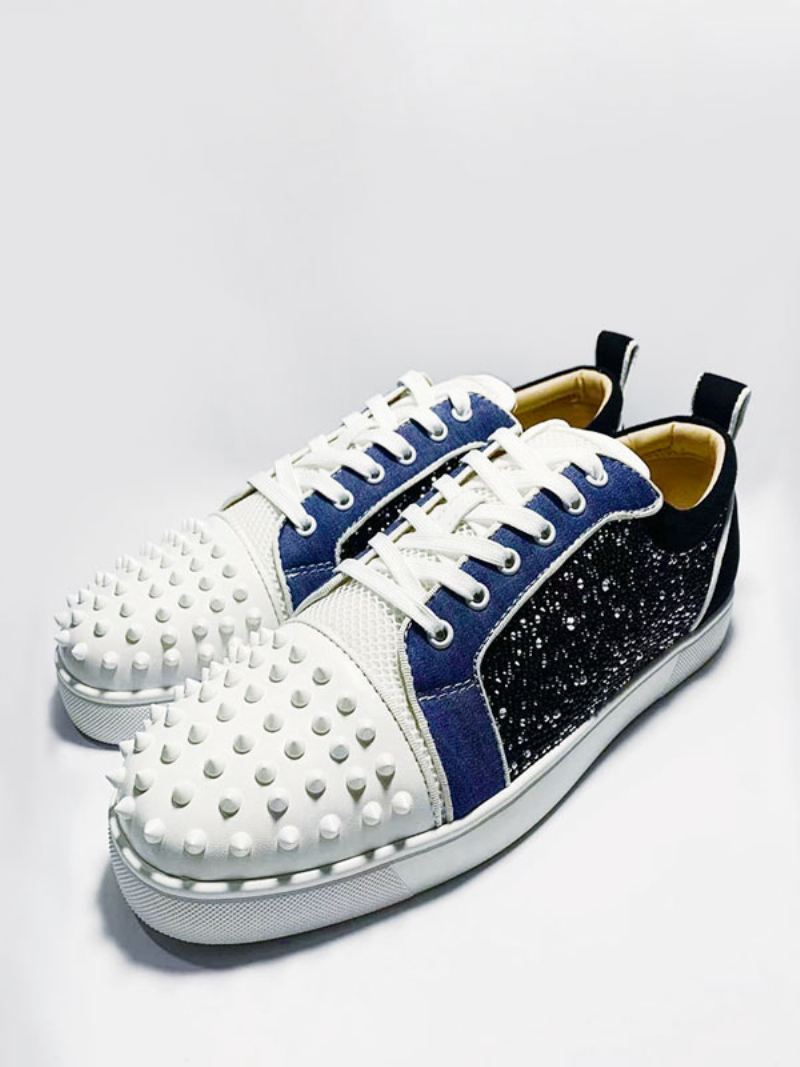 Casual Prom Party-sneakers Heren Ronde Neus Strass-klinknagels Skateschoenen Met Veters