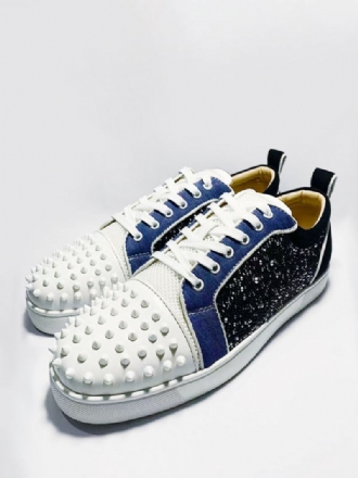 Casual Prom Party-sneakers Heren Ronde Neus Strass-klinknagels Skateschoenen Met Veters