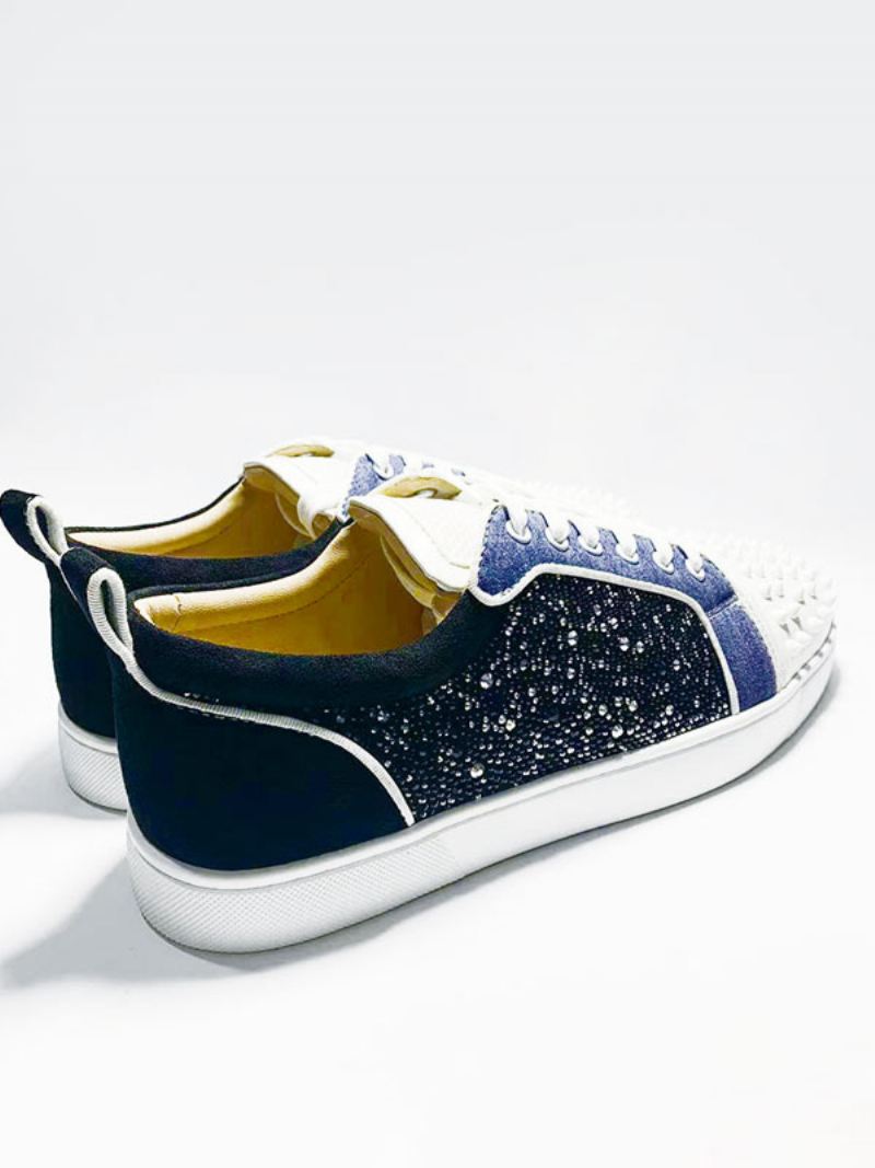 Casual Prom Party-sneakers Heren Ronde Neus Strass-klinknagels Skateschoenen Met Veters - Wit