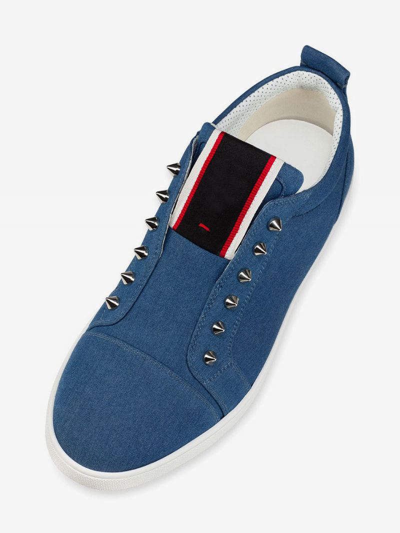 Casual Schoenen Heren Blauwgroen Hoge Sneakers Met Ronde Neus Klinknagels - Wintertaling