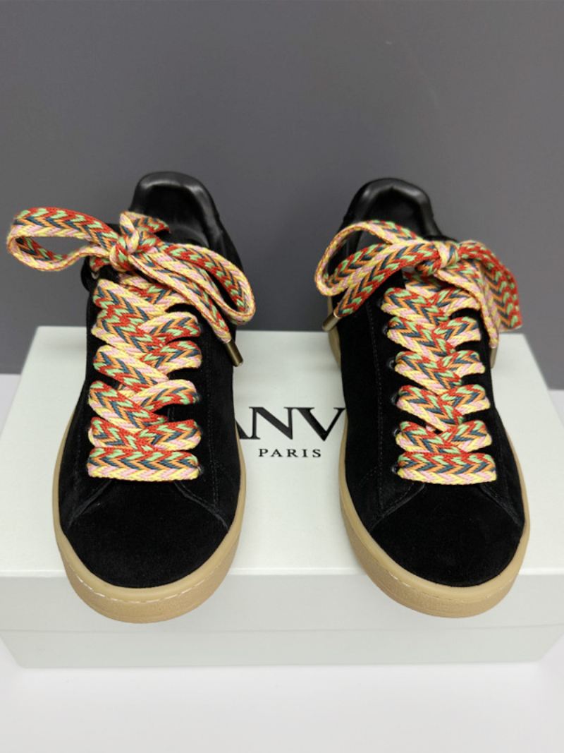 Casual Schoenen Heren Zwart + Rood Polyester Veterschoenen Met Ronde Neus