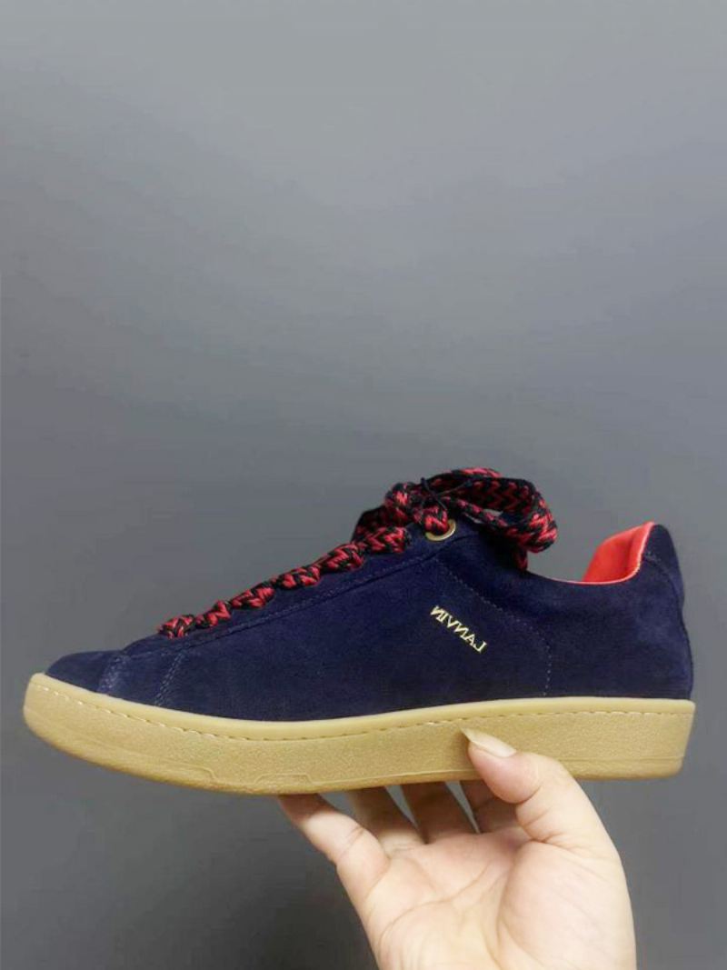 Casual Schoenen Heren Zwart + Rood Polyester Veterschoenen Met Ronde Neus - Zwart+Rood