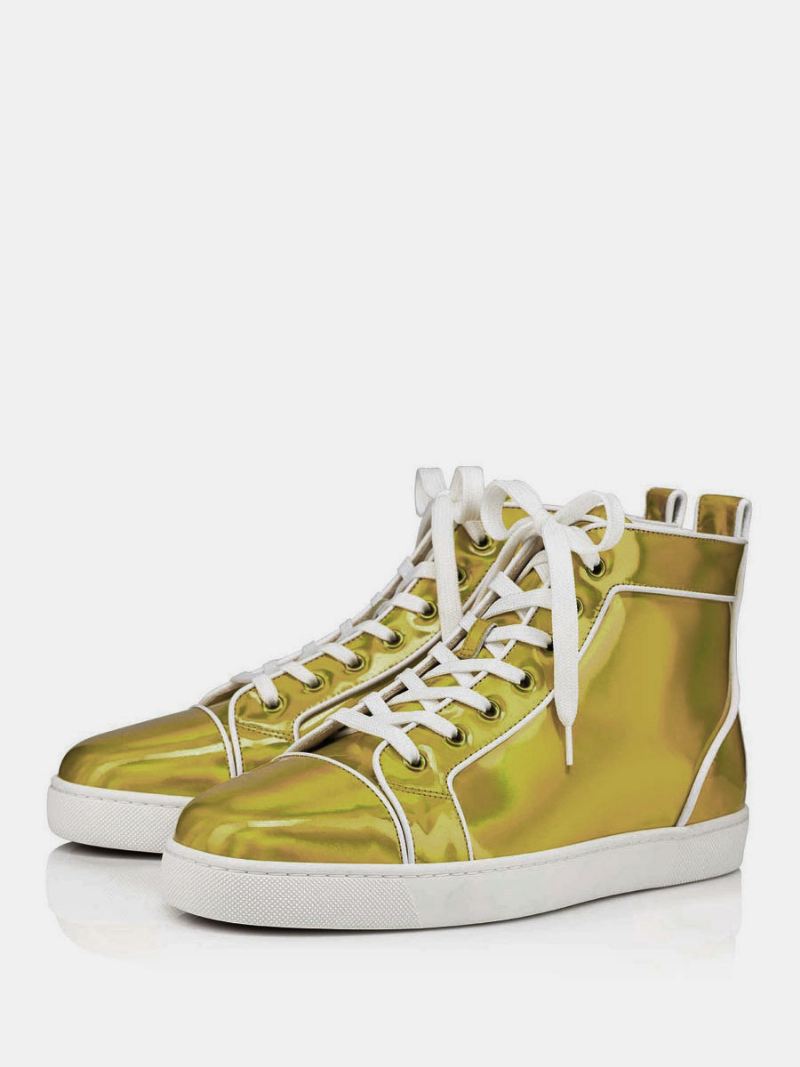 Gouden Metallic Hoge Sneakers Met Veters Heren