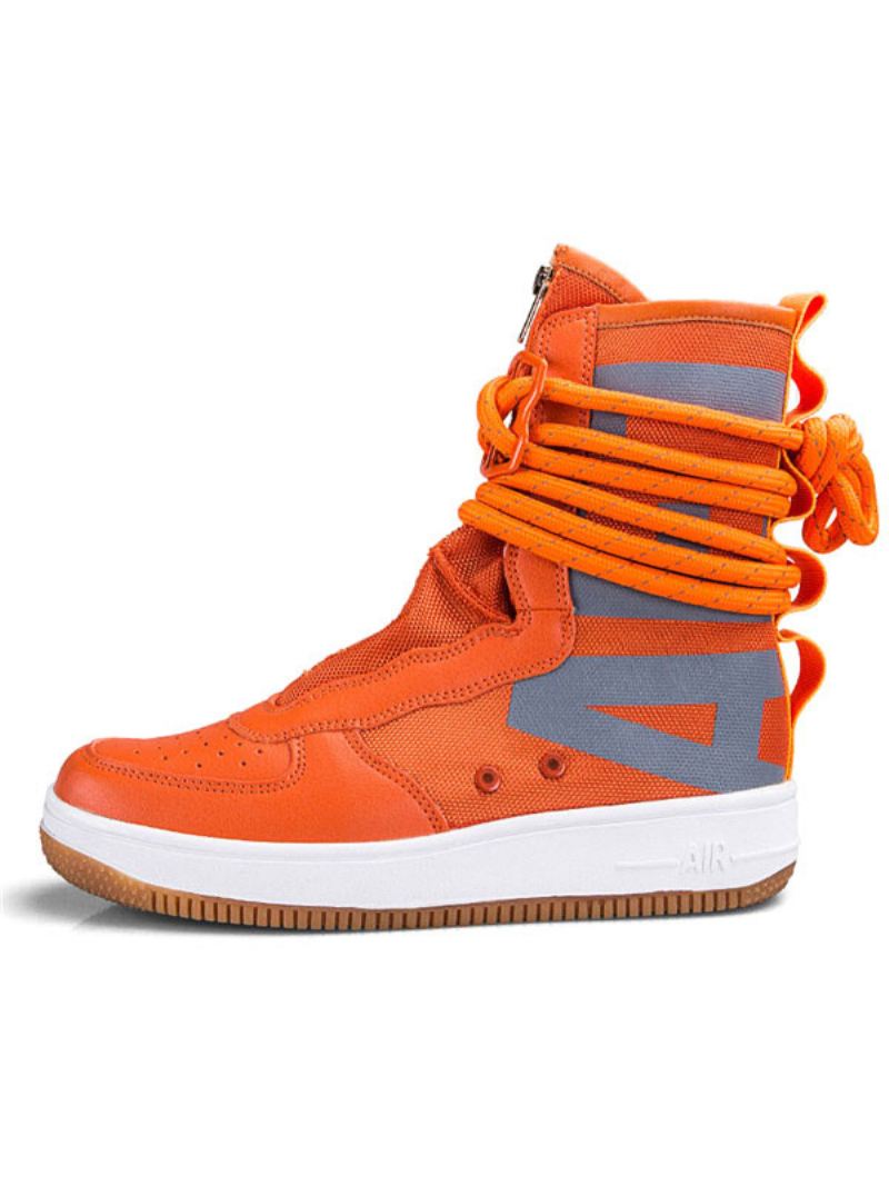 Heren Atletische Heupbandjes Met Rits Moderne Ronde Neus Hiphop- Straatsneakers - Oranje