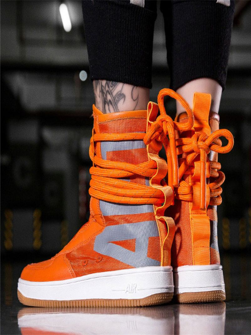 Heren Atletische Heupbandjes Met Rits Moderne Ronde Neus Hiphop- Straatsneakers - Oranje