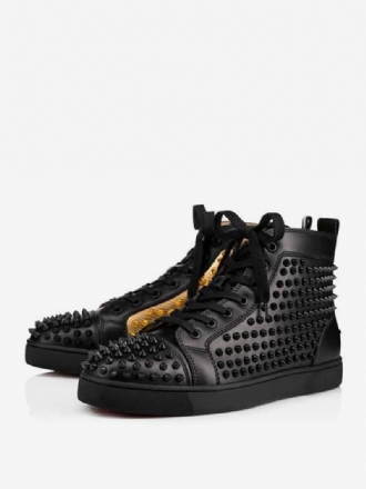 Heren Blad Gouden Spikes Ronde Neus Veterschoenen Hoge Top Prom Party-sneakers