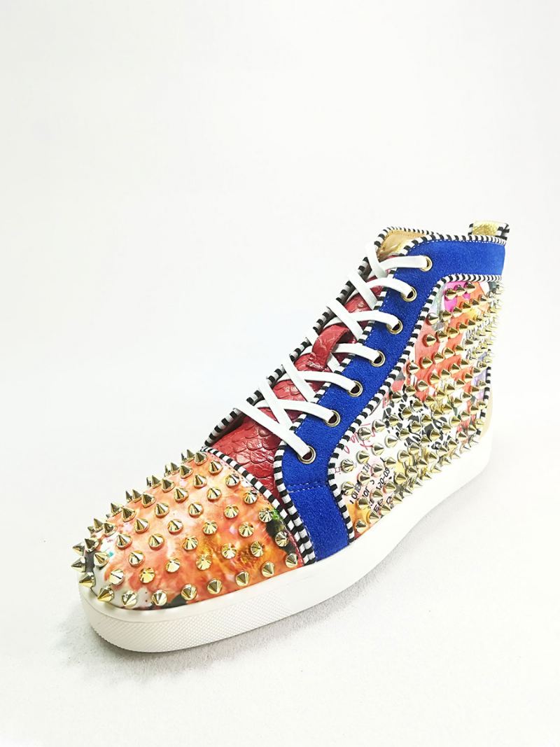 Heren Blauw Pu-leer Hoge Top Prom Party Sneakers Schoenen Spike