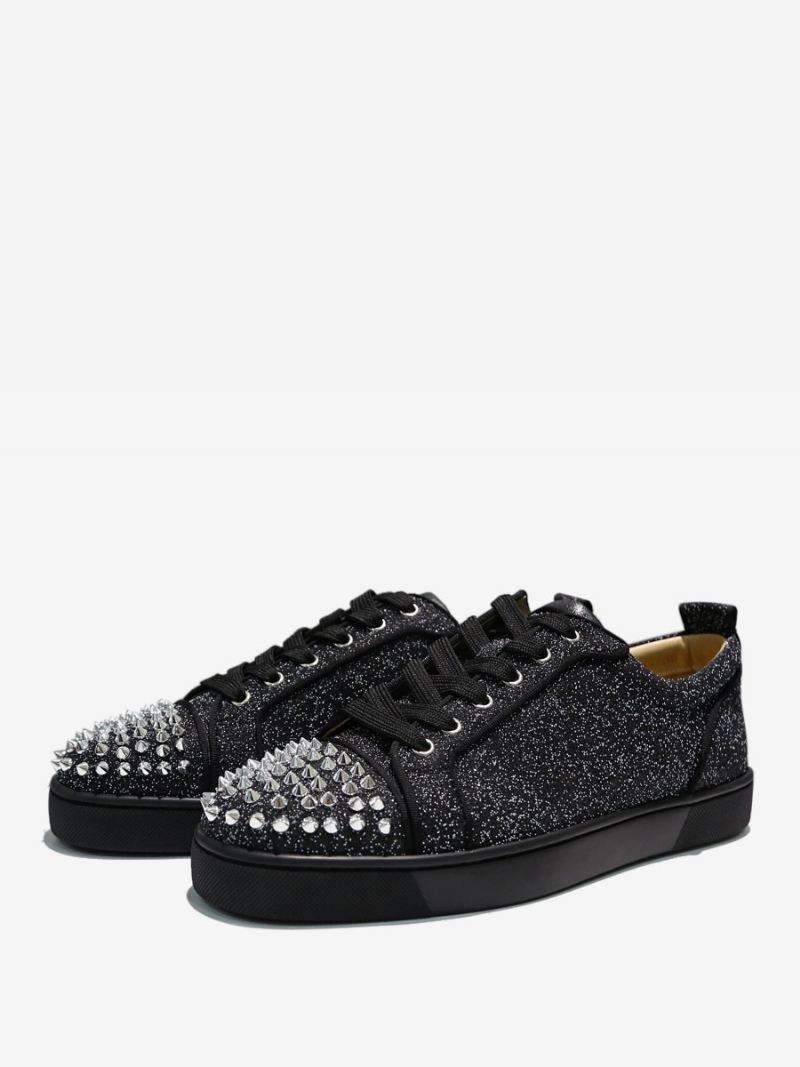 Heren Herenglitter-strass Ronde Neus Lage Sneakers Met Spikes