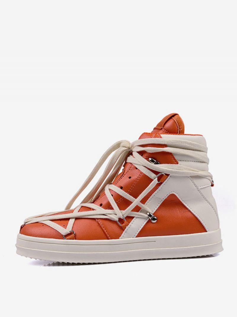 Heren Herensneakers Comfortabel Pu-leer Ronde Neus Kleurblok - Oranje