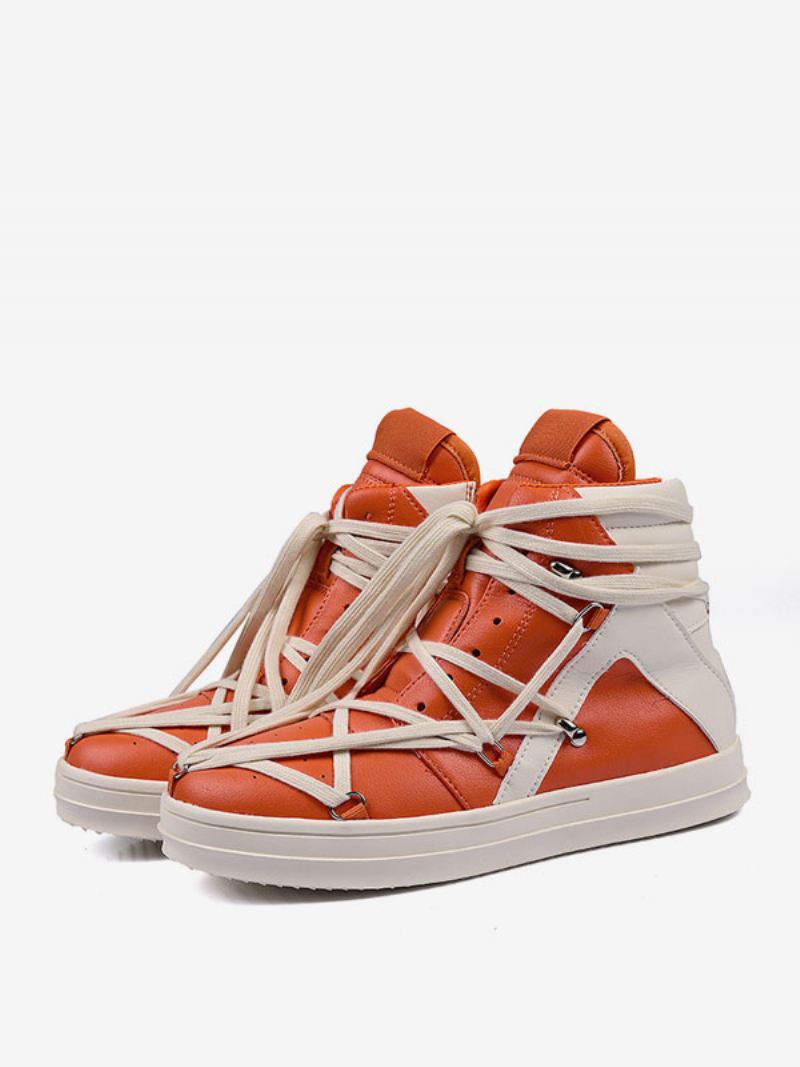 Heren Herensneakers Comfortabel Pu-leer Ronde Neus Kleurblok - Oranje