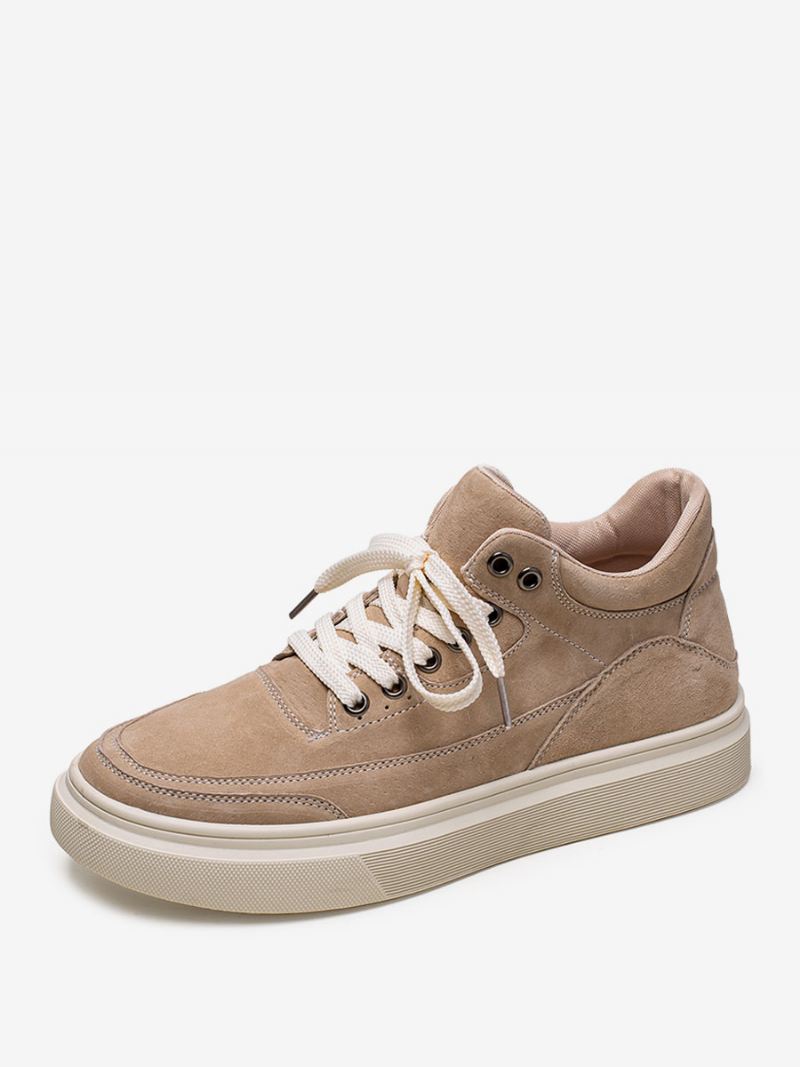 Heren Herensneakers Mode Koeienhuid Ronde Neus Kleurblok Causale Schoenen - Beige