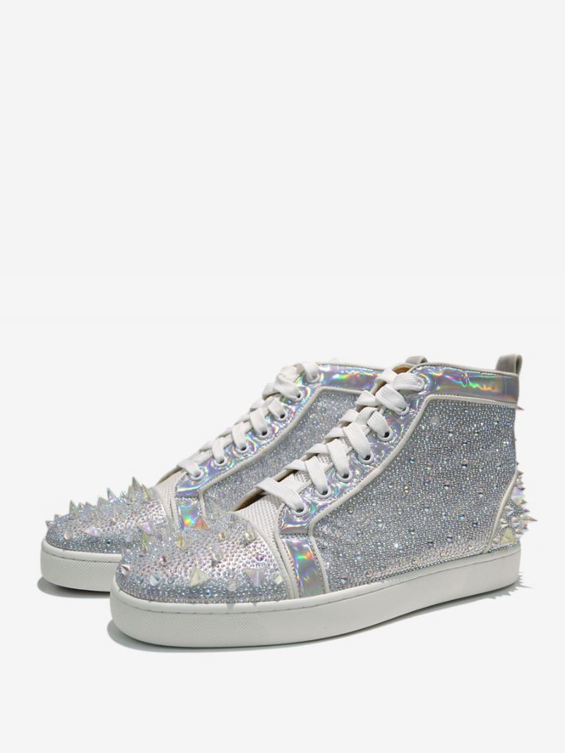 Heren Holografische Strass Hoge Top Feestsneakers Met Spikes