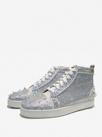 Heren Holografische Strass Hoge Top Feestsneakers Met Spikes