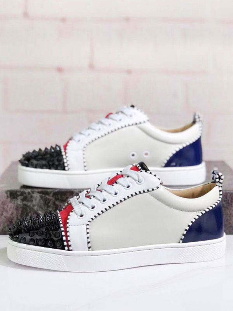 Heren Ivoorkleurige Lage Feestsneakers Skateboardschoenen Met Spikes